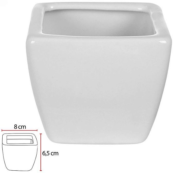 Vaso Quadrado Ceramica Branco 6,5cm