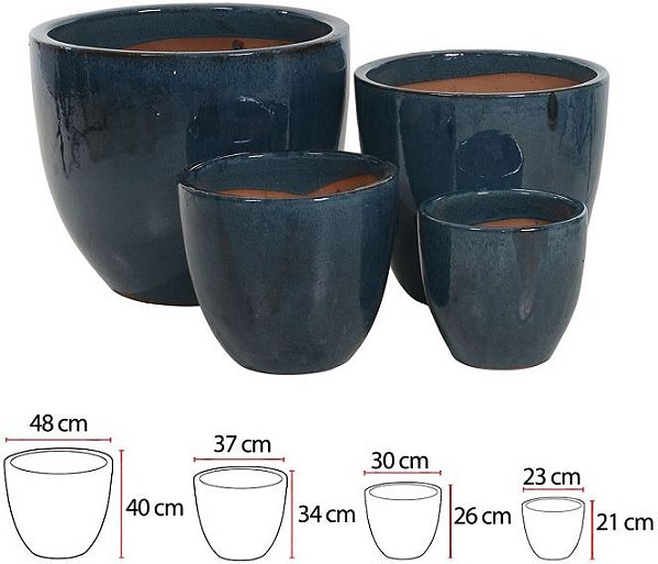 Vaso Ceramica C/4Uni Azul 40cm