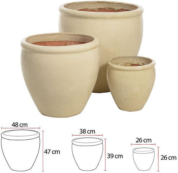 Vaso Ceramica C/3Uni Bege 47cm