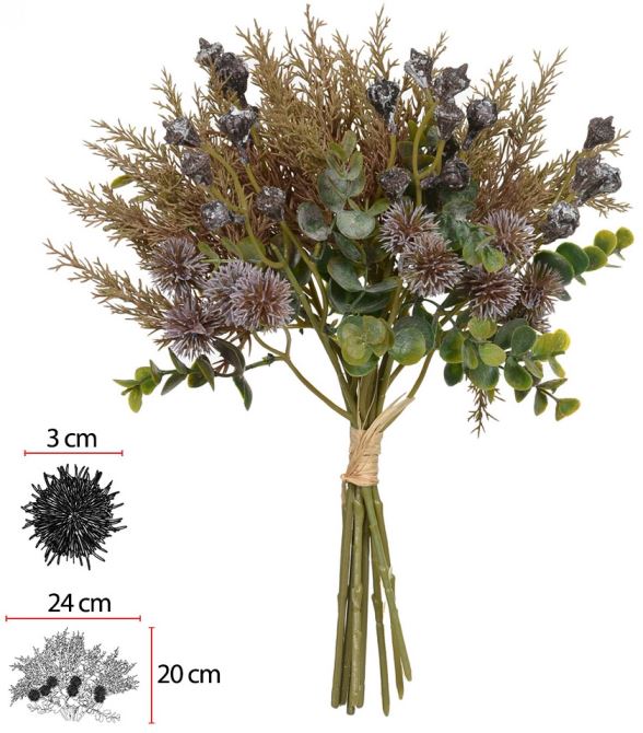 Buque Mamona Misto Ramalhete C/Fita X9 Marrom Verde Outono 30cm