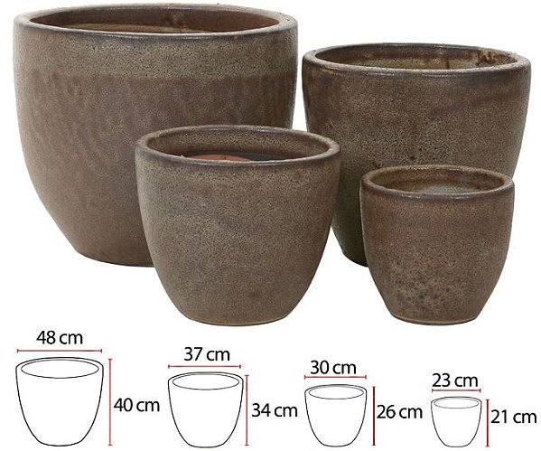 Vaso Ceramica C/4 Uni Cinza 2T Antigo 40cm
