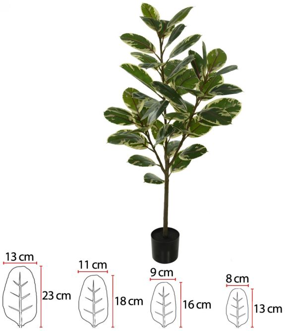 Planta Artificial Arvore Ficus Elastico Real Toque C/Pote X46 Verde Creme 1,30cm