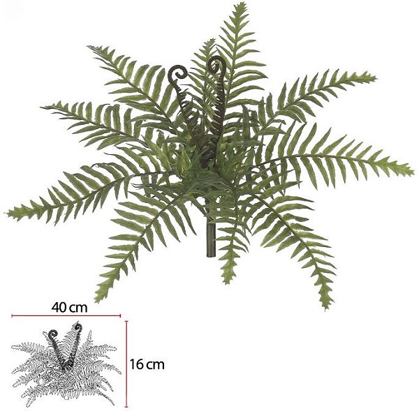 Planta Artificial Folhagem Samambaia Real Toque C/Print X11 Verde 27cm