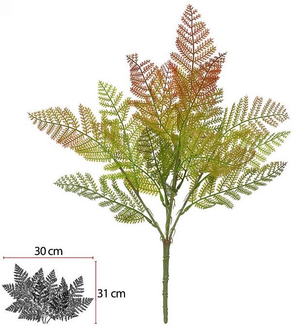 Planta Artificial Folhagem Samambaia X15 Verde Vermelho Outono 42cm