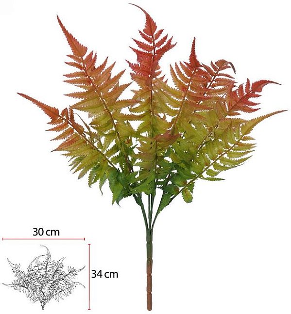 Planta Artificial Folhagem Samambaia C/Print Plastico X13 Verde Outono 47cm