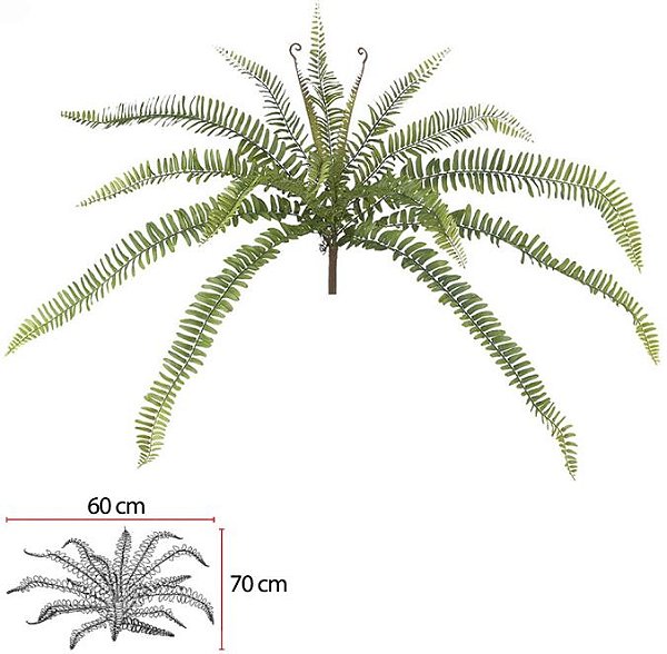 Planta Artificial Folhagem Samambaia C/Print Plastico X16 Verde 2T 65cm
