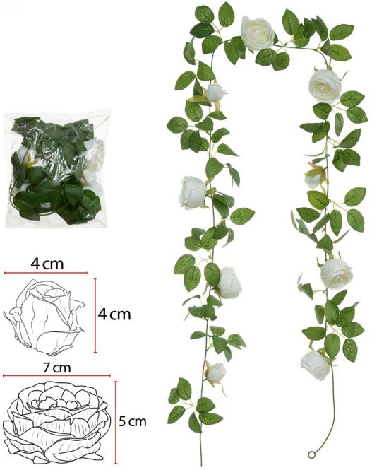 Planta Artificial Guirlanda Rosa X9 Branco 2m
