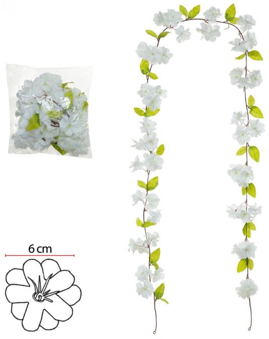 Planta Artificial Guirlanda Flor Cerejeira X51 Creme 2,14cm