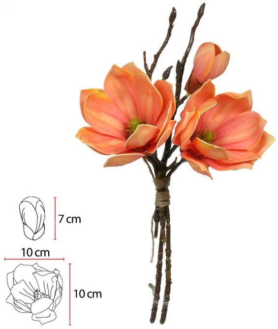 Buque Magnolia Ramalhete C/Fita X3 Laranja 33cm