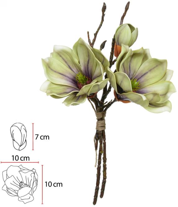 Buque Magnolia Ramalhete C/Fita X3 Verde 2T 33cm