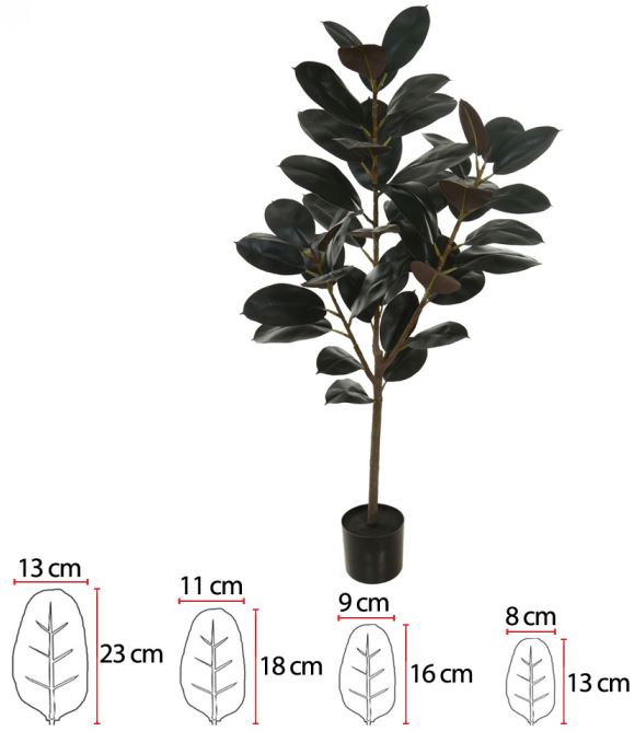 Planta Artificial Arvore Ficus Elastica Real Toque C/Pote X46 Verde Purpura 1,3cm