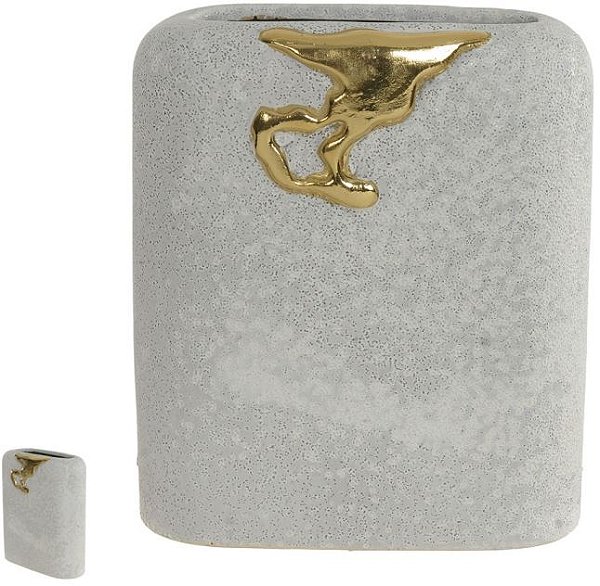 Vaso Decorativo Ceramica Melted Branco Dourado 20,5cm