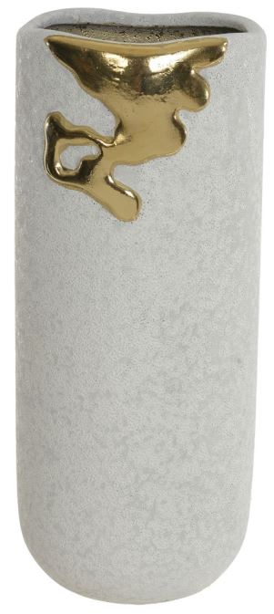 Vaso Decorativo Ceramica Melted Branco Dourado 33cm