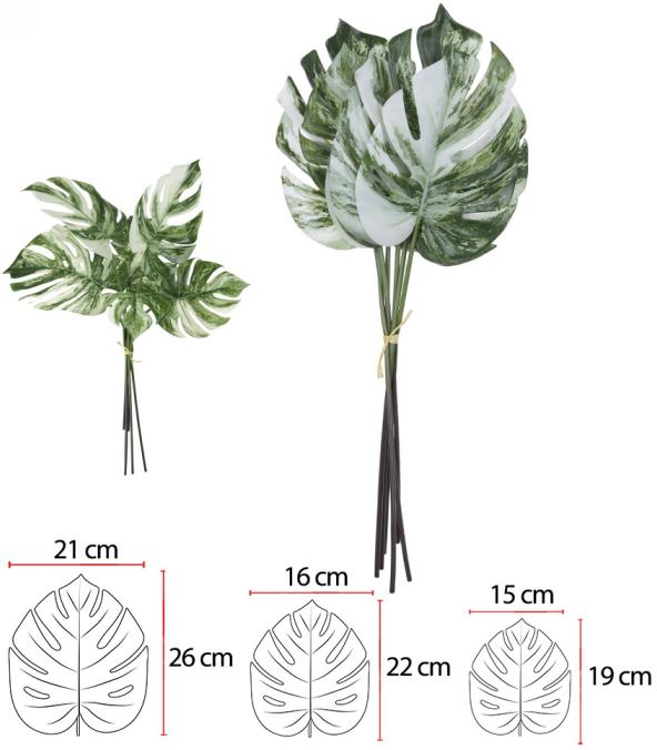 Planta Artificial Folha Costela De Adao C/Fita Real Toque X6 Verde Branco 50cm