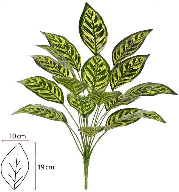 Planta Artificial Arvore Calathea Real Toque X18 Verde Creme 64cm