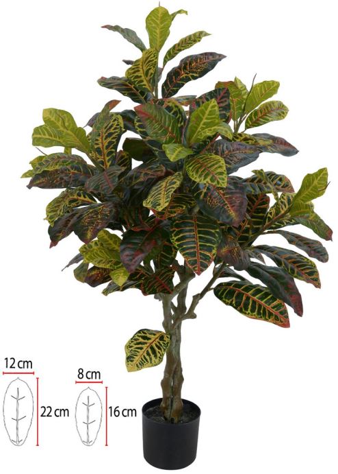 Planta Artificial Arvore Croton Real Toque C/Pote X105 Verde Vermelho 1,20cm