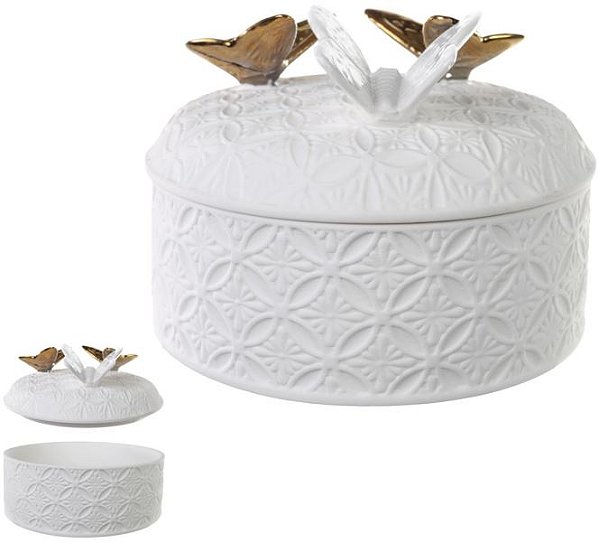 Caixa Decorativa Porcelana Branco Dourado 11,5cm