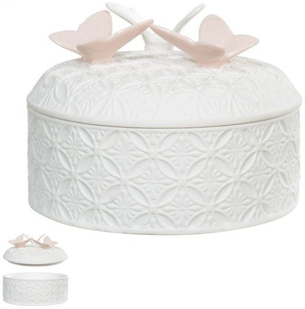 Caixa Decorativa Porcelana Branco Rosa 11,5cm