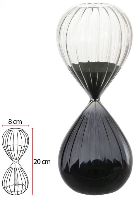 Ampulheta Decorativa Vidro 30 Minutos Preto Transparente 20cm