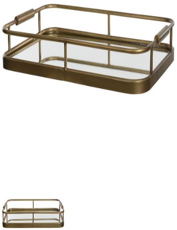 Bandeja Decorativa Metal Com Espelho Dourado 7,5cm