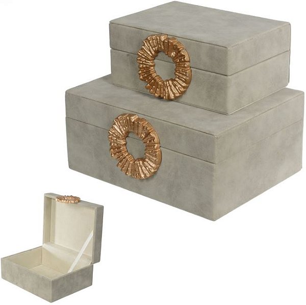Kit Caixas Decorativas MDF Revest Pu C/2 Pcs Cinza 22,8cm