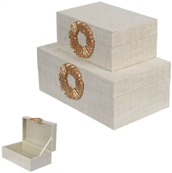 Kit Caixas Decorativas MDF Revest Pu C/2 Pcs Bege 23,5cm