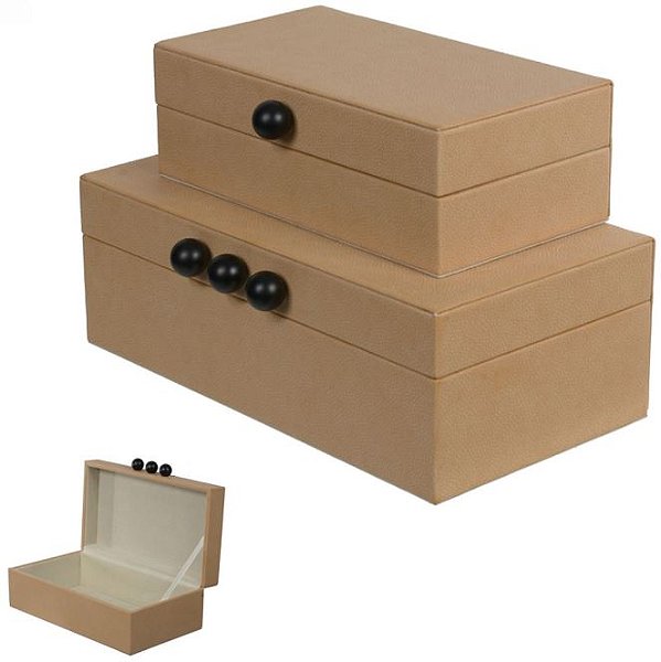 Caixa Decorativa MDF Revestimento Pu Bege 28cm