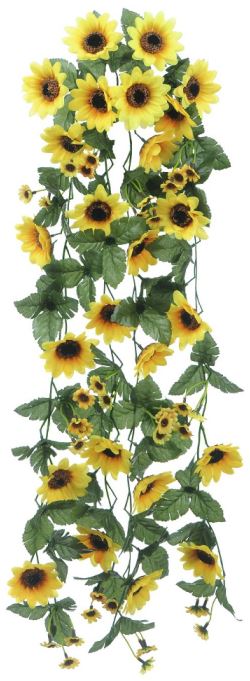 Planta Artificial Folhagem Girassol Pendurar X57 Amarelo 80cm
