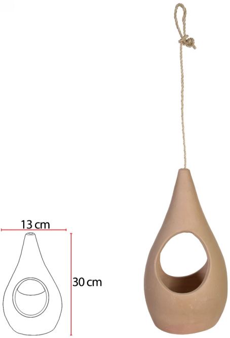 Vaso Piao Pendurar Vazado Barro Natural 30X13cm