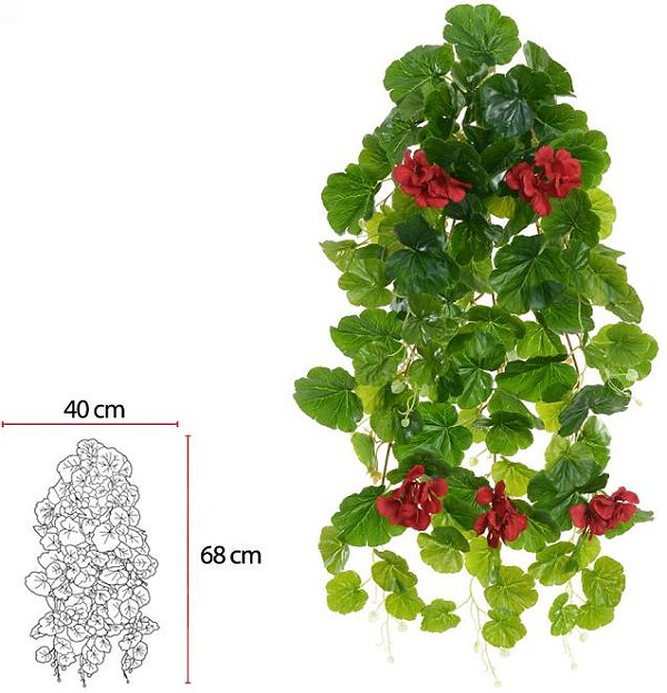 Planta Artificial Folhagem Geranio Real Toque Pendurar X110 Vermelho 70cm