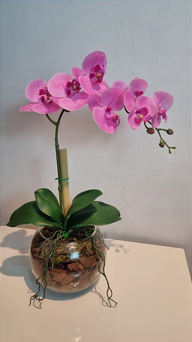 Arranjo Aquário Com Orquidea Rosa 40cm mod. 0407