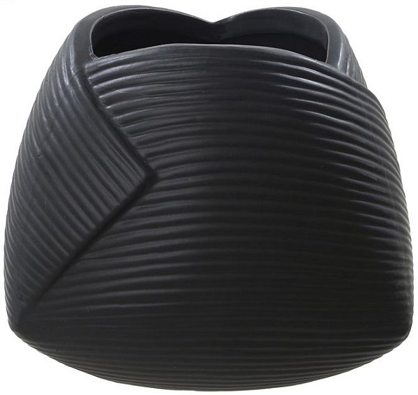Vaso Decorativo Ceramica Dobratura Preto 17,5cm