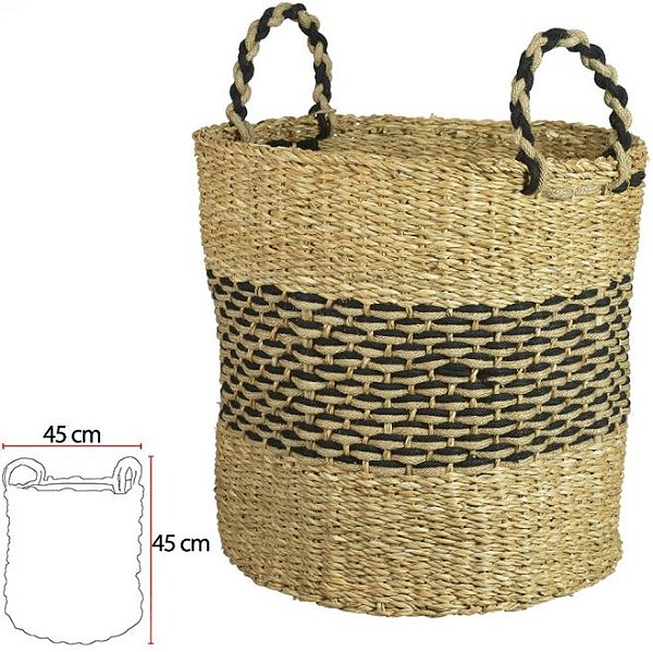 Cesto Decorativo Seagrass C/Alça Juta Rd Bege Natural 45cm