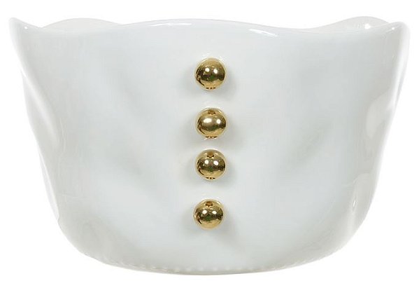 Cachepot Decorativo Porcelana Branco Dourado 12cm