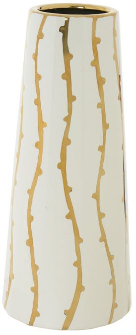 Vaso Decorativo Ceramica Branco Dourado 28cm