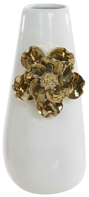 Vaso Decorativo Ceramica Branco Dourado 25,2cm