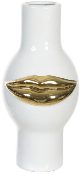 Vaso Decorativo Ceramica Branco Dourado 39,8cm