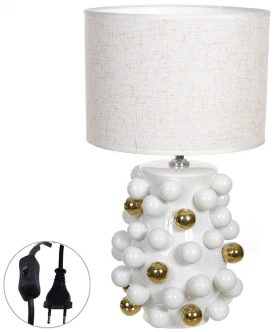 Abajur Decorativo Ceramica Branco Dourado 50cm