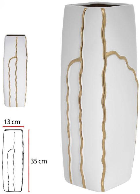 Vaso Decorativo Ceramica Branco Dourado 35cm