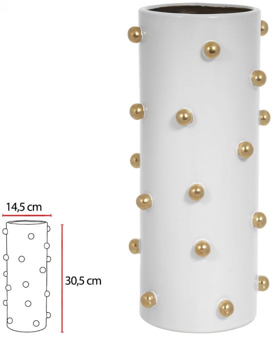 Vaso Decorativo Ceramica Branco Dourado 30,5cm