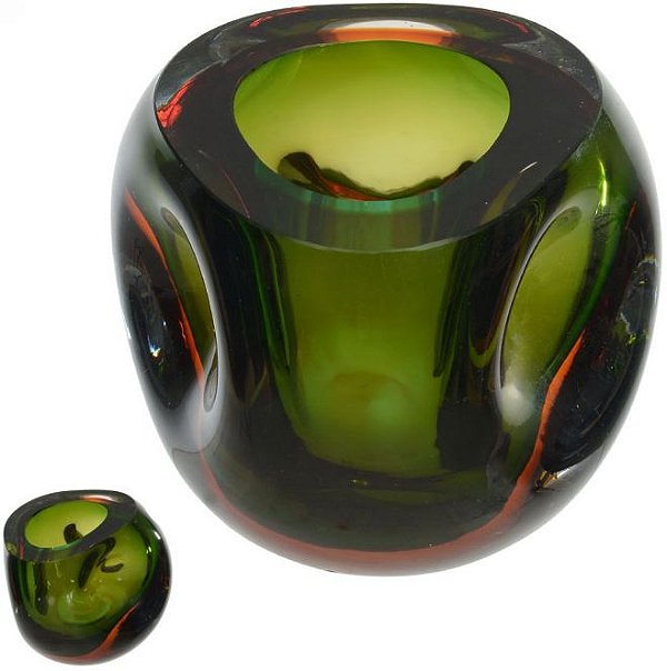 Vaso Decorativo Vidro Verde Ambar 14cm