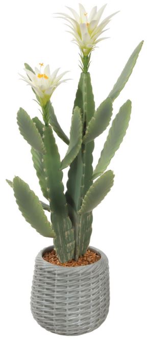 Planta Artificial Arvore Cacto Pu C/Pote X2 Creme Amarelo 83cm