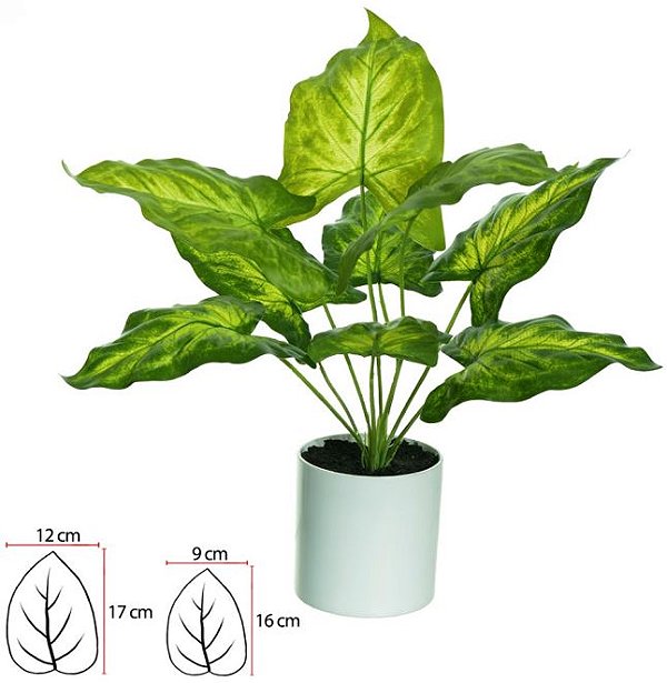 Planta Artificial Folhagem Caladium Real Toque C/Pote X9 Verde 42cm