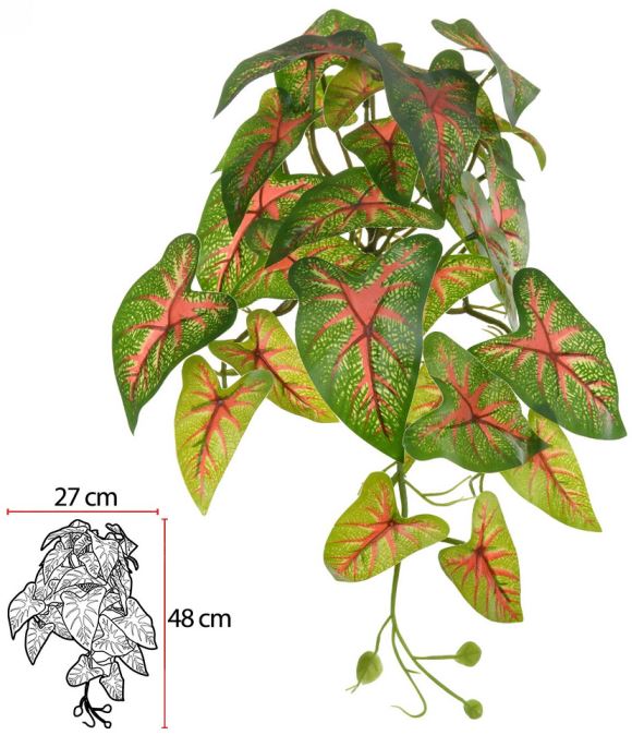 Planta Artificial Folhagem Caladium Pendente Real Toque X30 Verde Vermelho 55cm