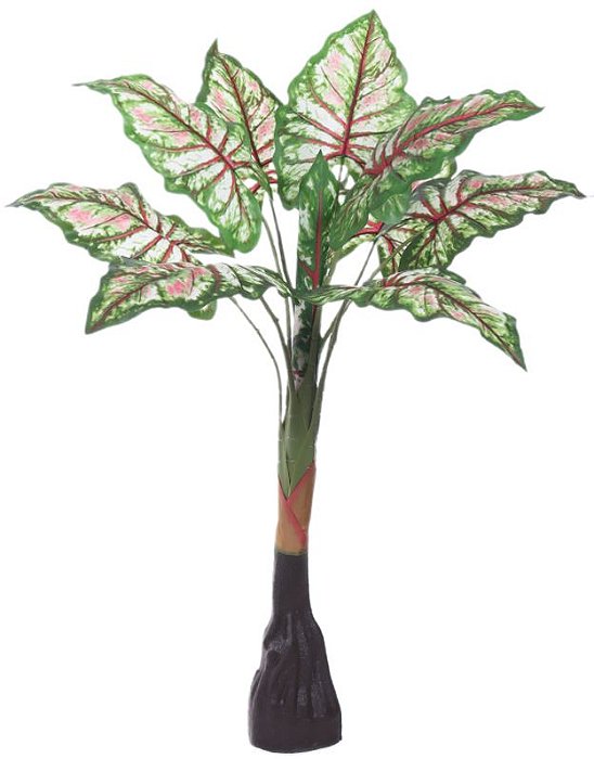 Planta Artificial Arvore Alocasia Real Toque X9 Verde Branco 1.05m
