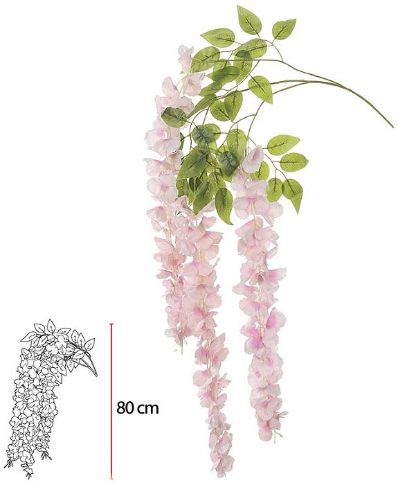 Planta Artificial Folhagem Haste Visteria Pendente X126 Rosa 2T 1.06m