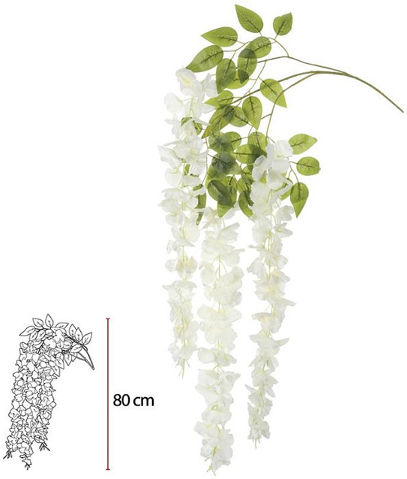 Planta Artificial Folhagem Haste Visteria Pendente X126 Off White 1.06m
