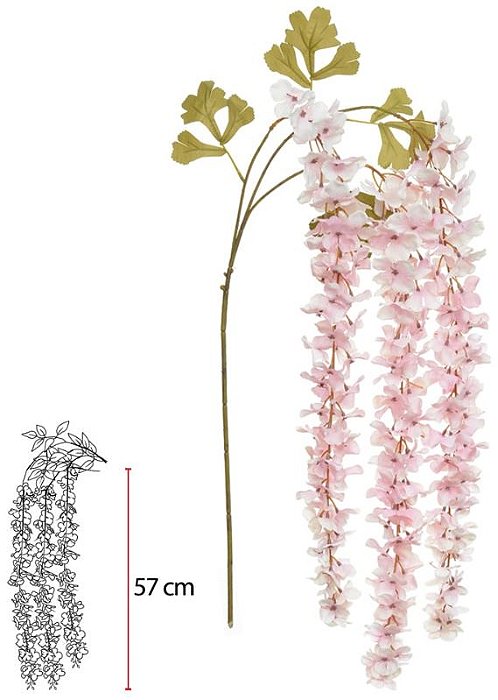 Planta Artificial Folhagem Haste Visteria Pendentes X201 Rosa Claro 1.3m