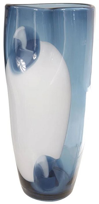 Vaso Decorativo Vidro Azul Branco 16,5cm