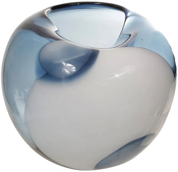 Vaso Decorativo Vidro Azul Branco 18cm